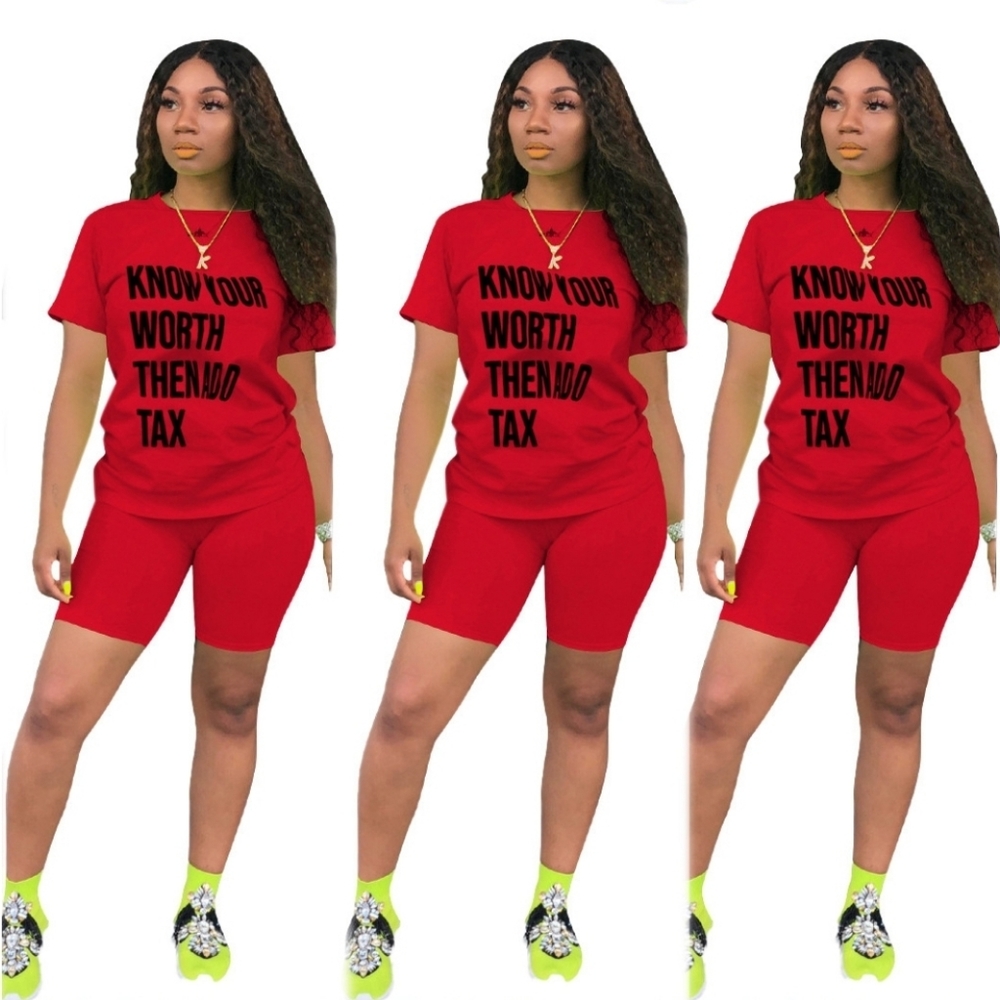 Casual T-shirt and Biker Short set, Red, Size XXL